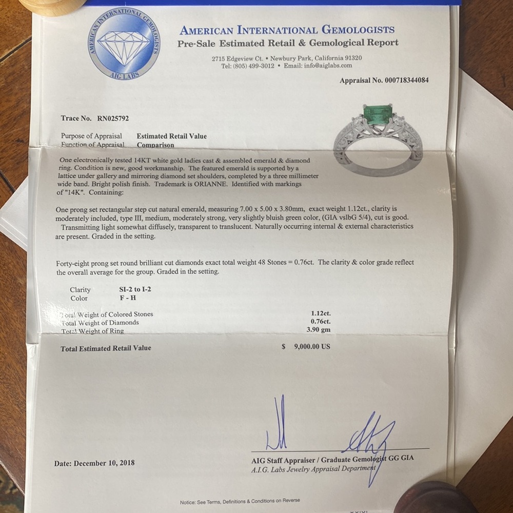 Orianne….Natural diamonds and natural emerald ring on 14ct white gold - Picture 7 of 13